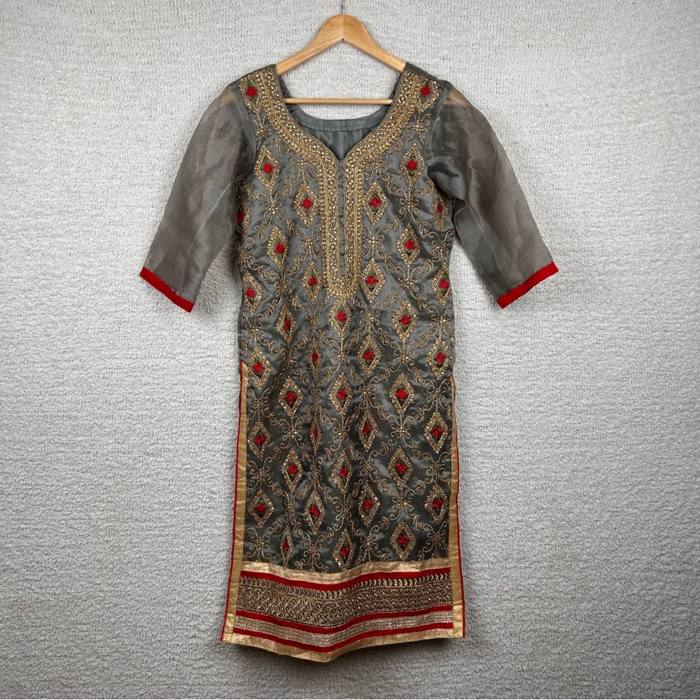 Handmade Dress Womens S Indian Kurta Hand Embroidered Beaded Wedding Kurta‎ Top